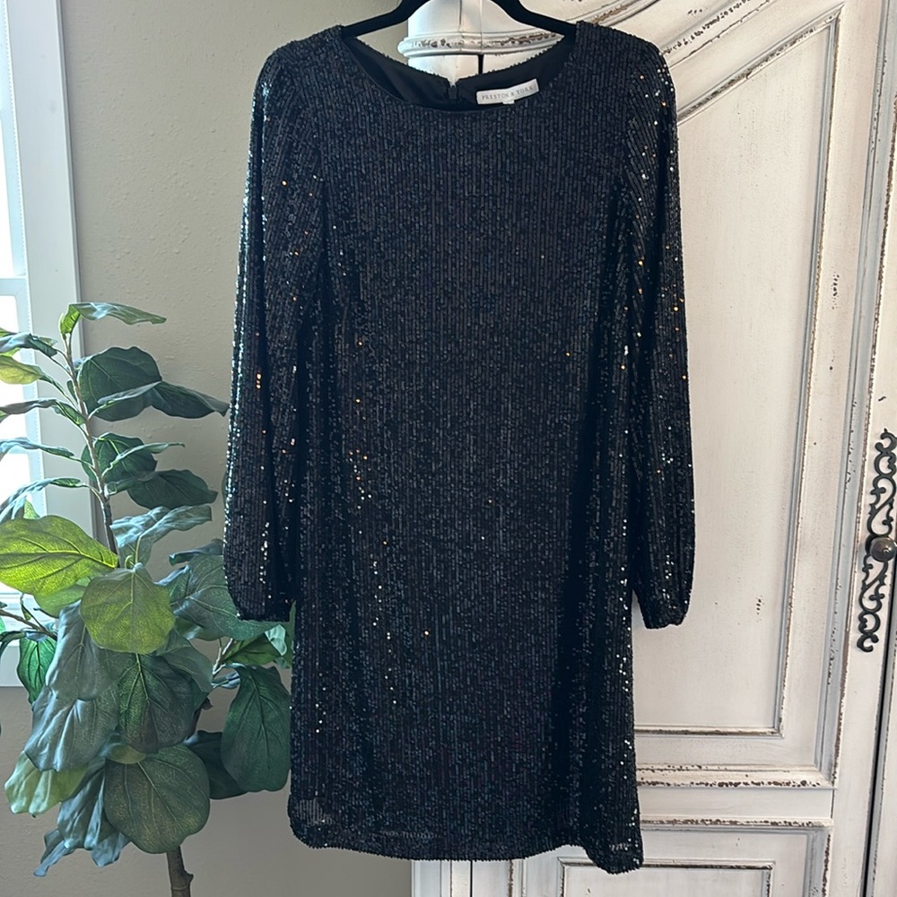 NWT Black Preston & York Dillards Sequin Dress Sz 10 Fully Lined Zip Up Gorgeous